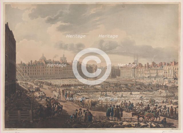 A Bird's Eye View of Smithfield Market, Taken from the Bear & Ragged Staff, Jan..., January 1, 1811. Creator: J. Bluck.