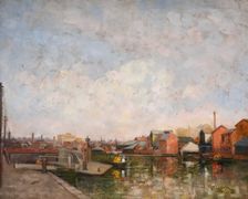 A Birmingham Canal Lock, 1920-30. View of Cambrian Wharf in Ladywood. Creator: George Leonard Leigh