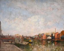 A Birmingham Canal Lock, 1920-30. View of Cambrian Wharf in Ladywood. Creator: George Leonard Leigh