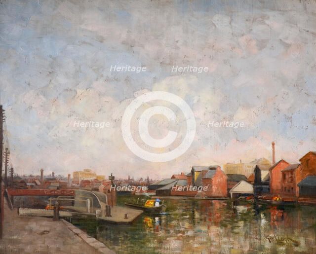 A Birmingham Canal Lock, 1920-30. View of Cambrian Wharf in Ladywood. Creator: George Leonard Leigh.