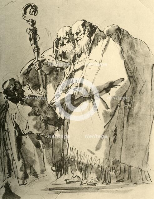 'A Bishop, two other Priests and a Deacon with the Ritual', c1740s, (1928). Artist: Giovanni Battista Tiepolo.