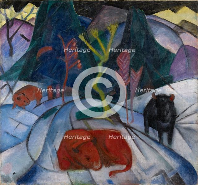 A Bison in Winter (The Red Bison), 1913. Creator: Marc, Franz (1880-1916).