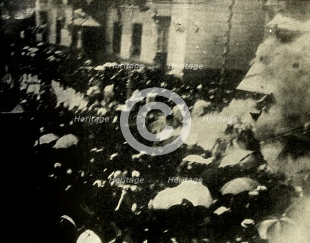 A bomb explodes on the day of the wedding of the king and queen of Spain, Madrid, 1906, (1910). Creator: Unknown.