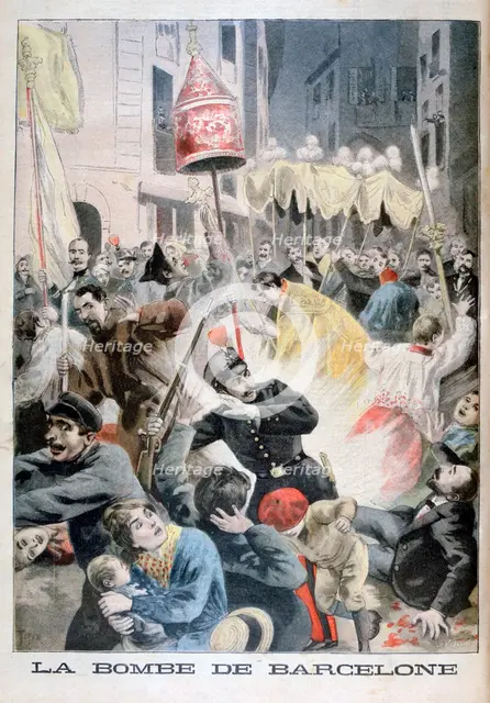 A bomb in Barcelona, 1896. Creator: F Meaulle.