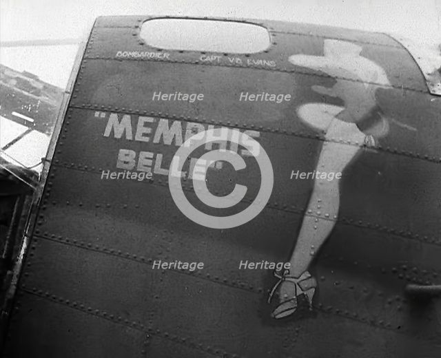 A Bomber Aircraft Fuselage With the Name ‘Memphis Belle’ Painted on, 1943-1944. Creator: British Pathe Ltd.