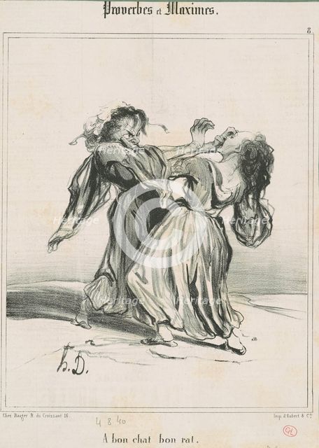 A bon chat bon rat, 19th century. Creator: Honore Daumier.