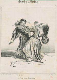 A bon chat bon rat, 19th century. Creator: Honore Daumier