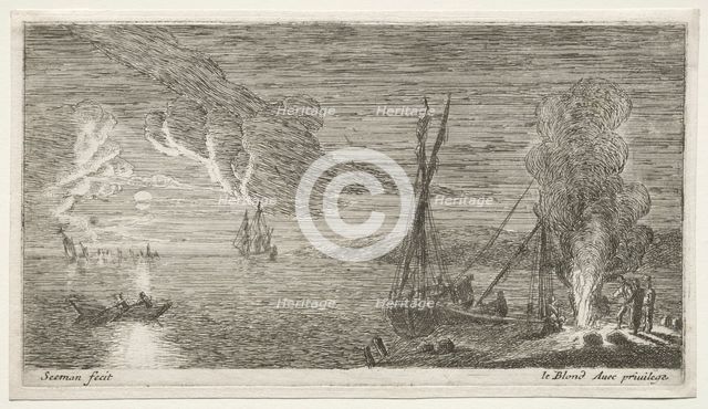 A Bonfire and Moonlight. Creator: Reinier Nooms (Dutch, c. 1623-1667).