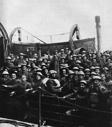 A boat of soldiers rescued from Dunkirk, 1940, (1945)