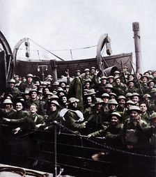 A boat of soldiers rescued from Dunkirk, 1940, (1945)