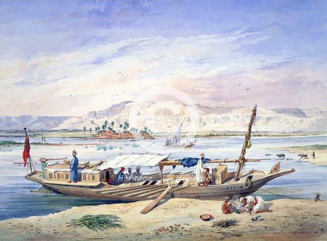 'A Boat on the Nile, Egypt', 19th century. Artist: Emile Prisse D'Avennes