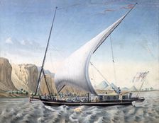 A Boat on the Nile, Ibrim, Nubia 1827-1829. Artist: Louis M. A. Linant de Bellefonds