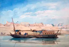 A Boat on the Nile, Luxor, Egypt 19th century. Artist: Emile Prisse D'Avennes