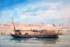 A Boat on the Nile, Luxor, Egypt 19th century. Artist: Emile Prisse D'Avennes