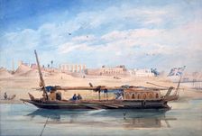A Boat on the Nile, Luxor, Egypt 19th century. Artist: Emile Prisse D'Avennes