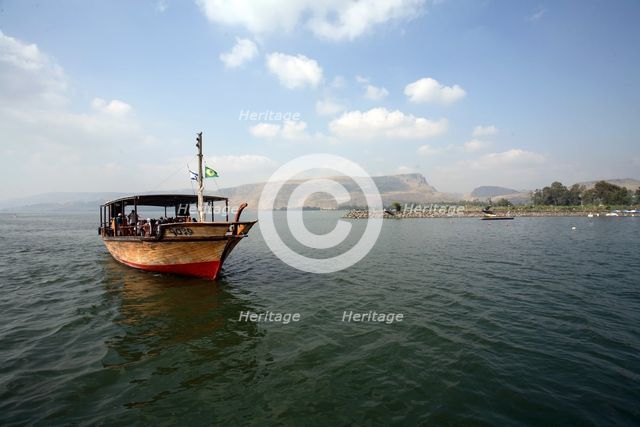 A boat on the Sea of Galilee, Israel. Creator: Samuel Magal.