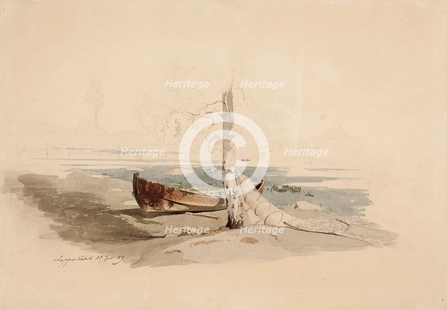 A boat on the shore, 1859. Creator: Werner Holmberg.