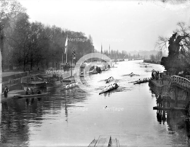 A boat race during Eights Week on the River Thames, Oxfordshire, c1860-c1922.  Artist: Henry Taunt