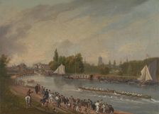 A Boat Race on the River Isis, Oxford, 1822. Creator: John Whessell