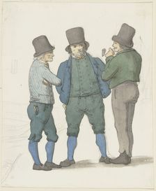 A boatman in profile with two other boatmen, c1840s. Creator: Jakob Dielmann