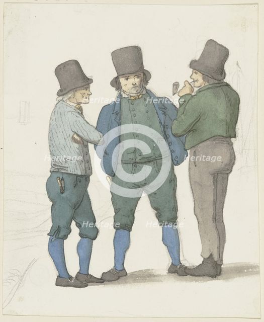 A boatman in profile with two other boatmen, c1840s. Creator: Jakob Dielmann.