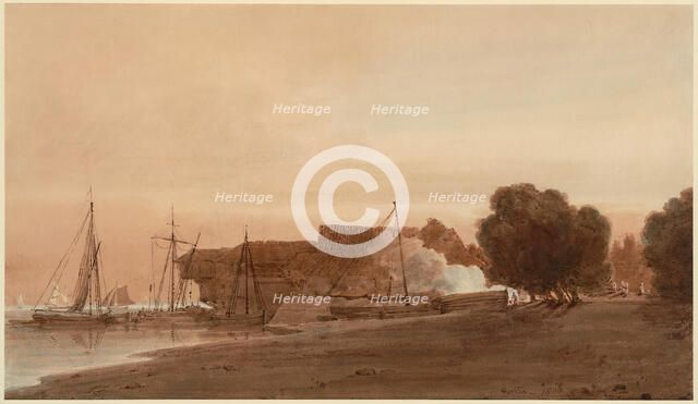 A Boatyard at the Mouth of an Estuary, 1800. Creator: Thomas Girtin.