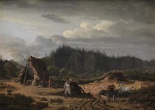 A Bog with Peat Cutters. Hosterkob, North Zealand, 1828. Creator: Ernst Christian Frederik Petzholdt