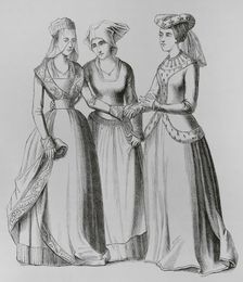 A bourgeoise, a peasant and a noblewoman, 14th century, (1878). Creator: Unknown