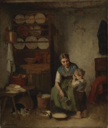 A Boy Being Given Milk, sketch I, 1869. Creator: Karl Emanuel Jansson