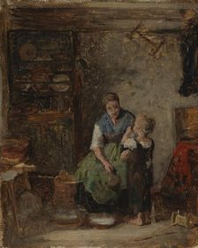 A Boy being given Milk, sketch II, 1869. Creator: Karl Emanuel Jansson
