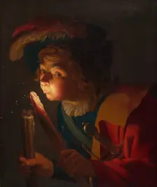 A Boy Blowing on a Firebrand, 1621/22. Creator: Gerrit van Honthorst