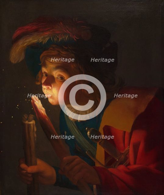 A Boy Blowing on a Firebrand, 1621/22. Creator: Gerrit van Honthorst.