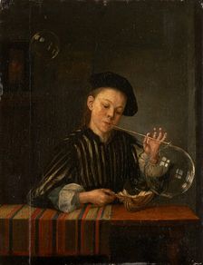 A Boy Blowing Soap Bubbles, c1740-1760. Creator: Dutch Master