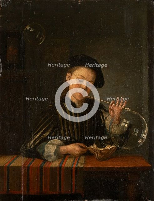 A Boy Blowing Soap Bubbles, c1740-1760. Creator: Dutch Master.