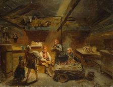 A Boy bringing Home a sick Lamb, probably 1864. Creator: Adolph Tidemand