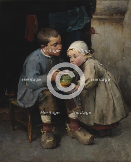 A Boy Feeding his Little Sister, 1881. Creator: Helene Schjerfbeck.