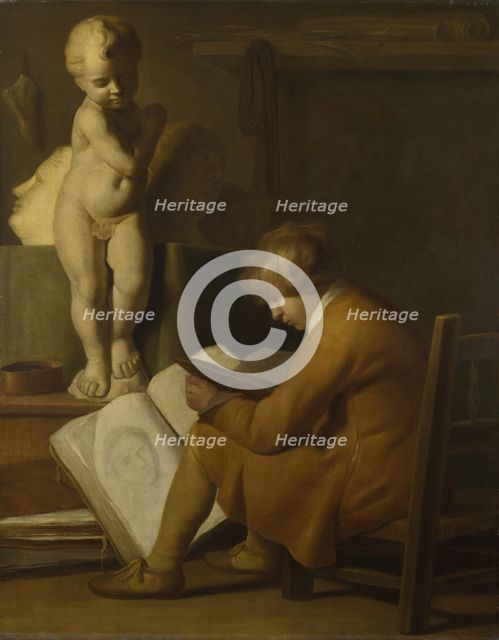 A Boy Seated Drawing. Creator: Vaillant, Wallerant, (after) (1623-1677).
