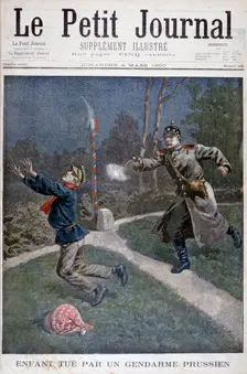 A boy shot by a Prussian gendarme escaping from a correctional facility, 1900