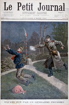 A boy shot by a Prussian gendarme escaping from a correctional facility, 1900
