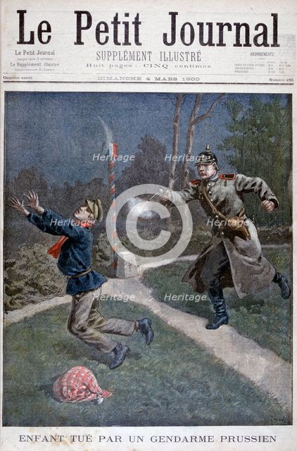 A boy shot by a Prussian gendarme escaping from a correctional facility, 1900. Artist: Unknown