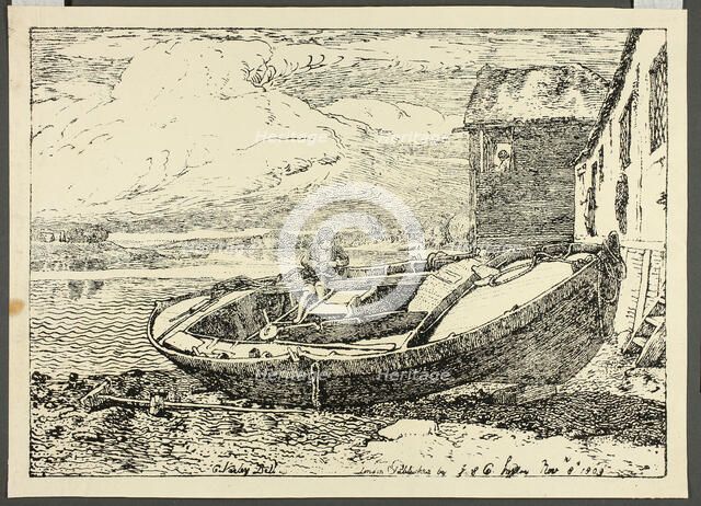 A Boy Sitting on a Banked Vessel, November 8, 1809. Creator: Cornelius Varley.