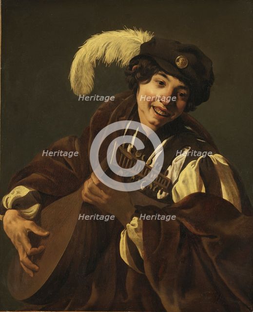 A Boy Playing the Lute ("Hearing", One of a Series of the Five Senses), 1620s. Creator: Hendrick ter Brugghen.