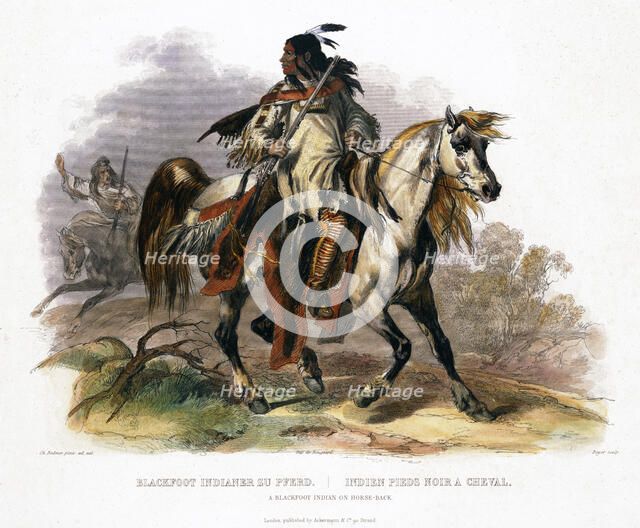 A Blackfoot Indian on horseback, 1843. Artist: Leopold Beyer