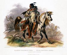 A Blackfoot Indian on horseback, 1843. Creator: Leopold Beyer