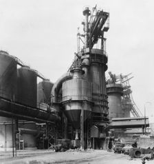 A blast furnace at the Park Gate Iron & Steel Co, Rotherham, South Yorkshire, April 1955. Creator: Michael Walters