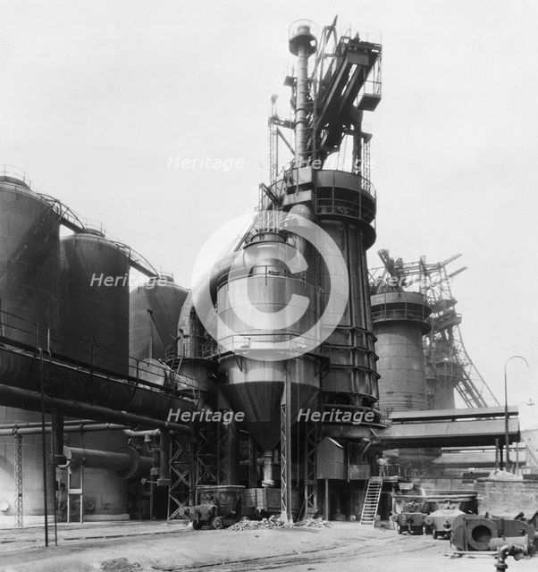 A blast furnace at the Park Gate Iron & Steel Co, Rotherham, South Yorkshire, April 1955. Creator: Michael Walters.