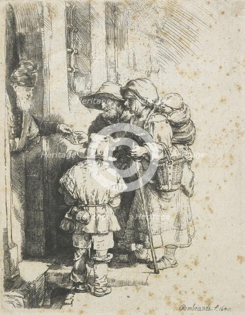 A blind hurdy-gurdy player and family receiving alms, 1648. Creator: Rembrandt Harmensz van Rijn.