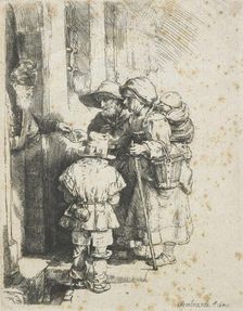A blind hurdy-gurdy player and family receiving alms, 1648. Creator: Rembrandt Harmensz van Rijn