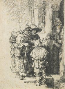 A blind hurdy-gurdy player and family receiving alms, reverse copy, after 1648. Creator: Unknown