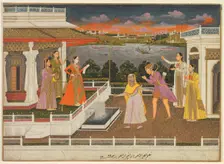 A blindfolded suitor is brought before a princess, 1755. Creator: Fayzullah (Indian, active c. 1730-1765)